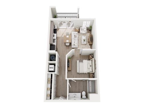Floor plan for 1 bed, 1 bath, 643 sqft